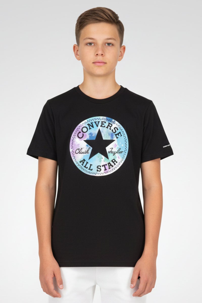 CONVERSE Kids Boy Sportswear Fit Short Sleeve Outdoor T-Shirt, Black - Image 1